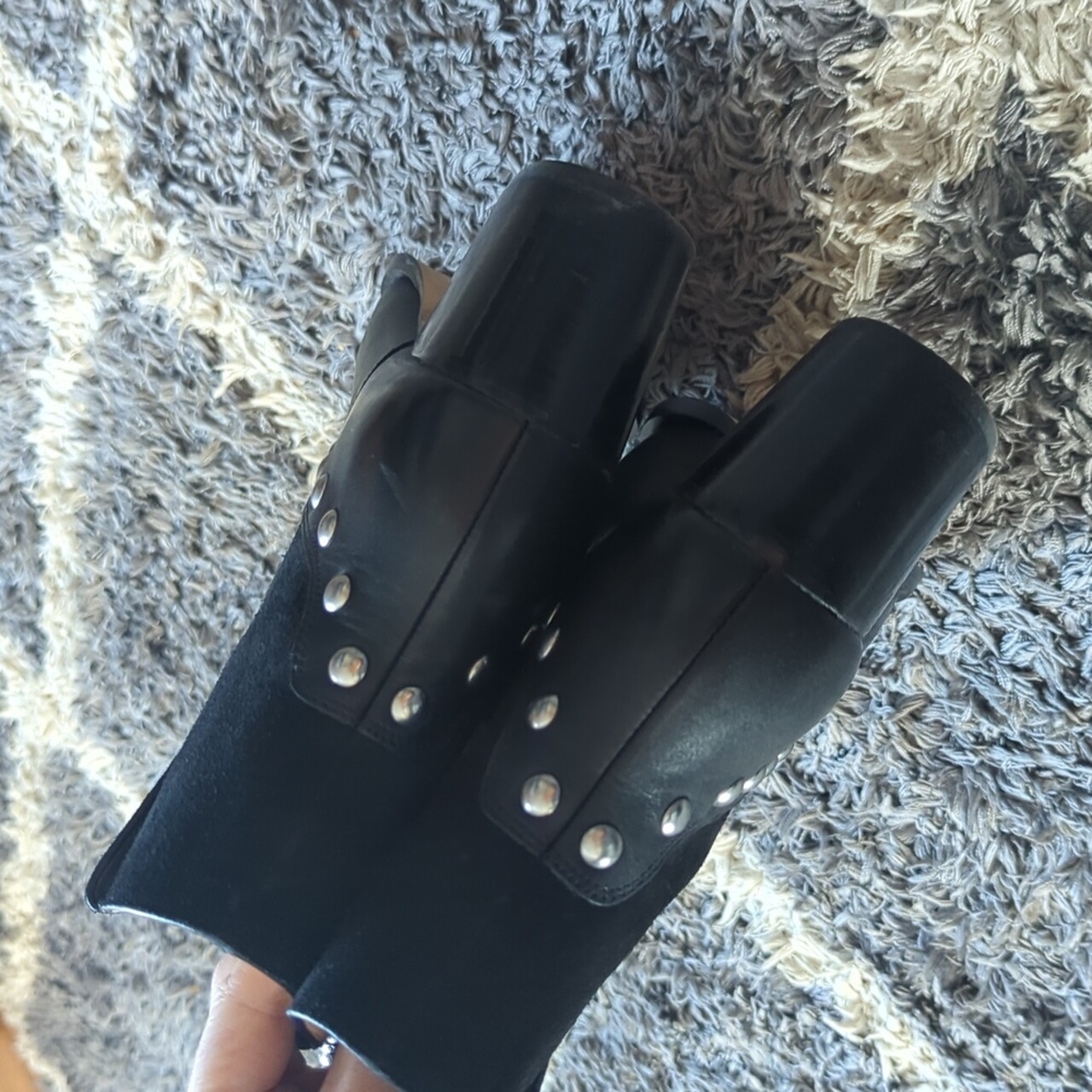 COACH Pauline Leather Suede Bootie Black 8.5 B Womens Studded Western Ankle Boot - Picture 6 of 8